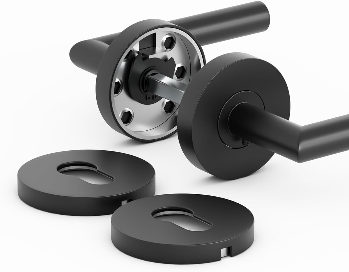 Door Handles Interior Doors Door Handle Set Stainless Steel Toilet Shape L PZ Profile Cylinder Black