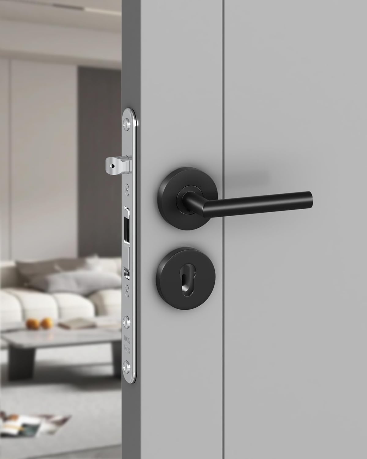 Door Handles Interior Doors Door Handle Set Stainless Steel Toilet Shape L PZ Profile Cylinder Black