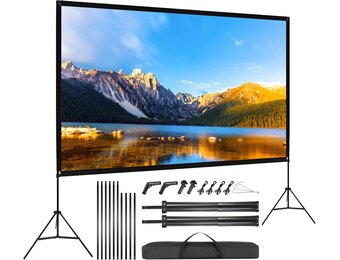 120" Projection Screen with Stand, 4K HD 16:9 Foldable Screen Projector on Stand, Tripod Screen with Portable Bag for Cinema Home Office Travel