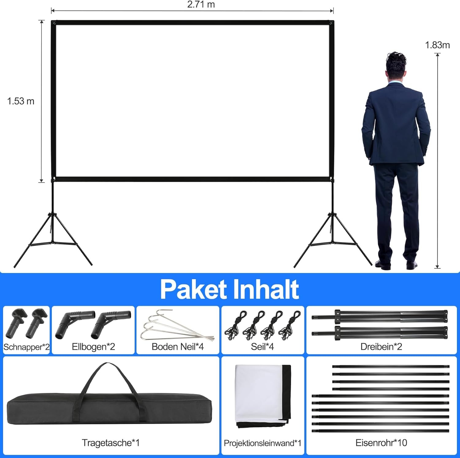 120" Projection Screen with Stand, 4K HD 16:9 Foldable Screen Projector on Stand, Tripod Screen with Portable Bag for Cinema Home Office Travel