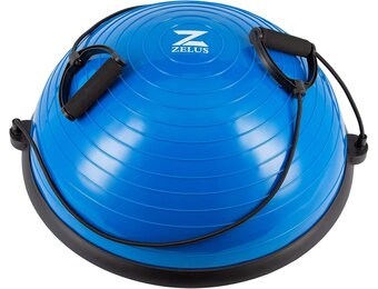 ZELUS Balance ball trainer antislip, Balance ball, Halfrond balance board met weerstandsbanden oefenbal voor yoga fitness, Krachttraining, Core Training, Balanstraining