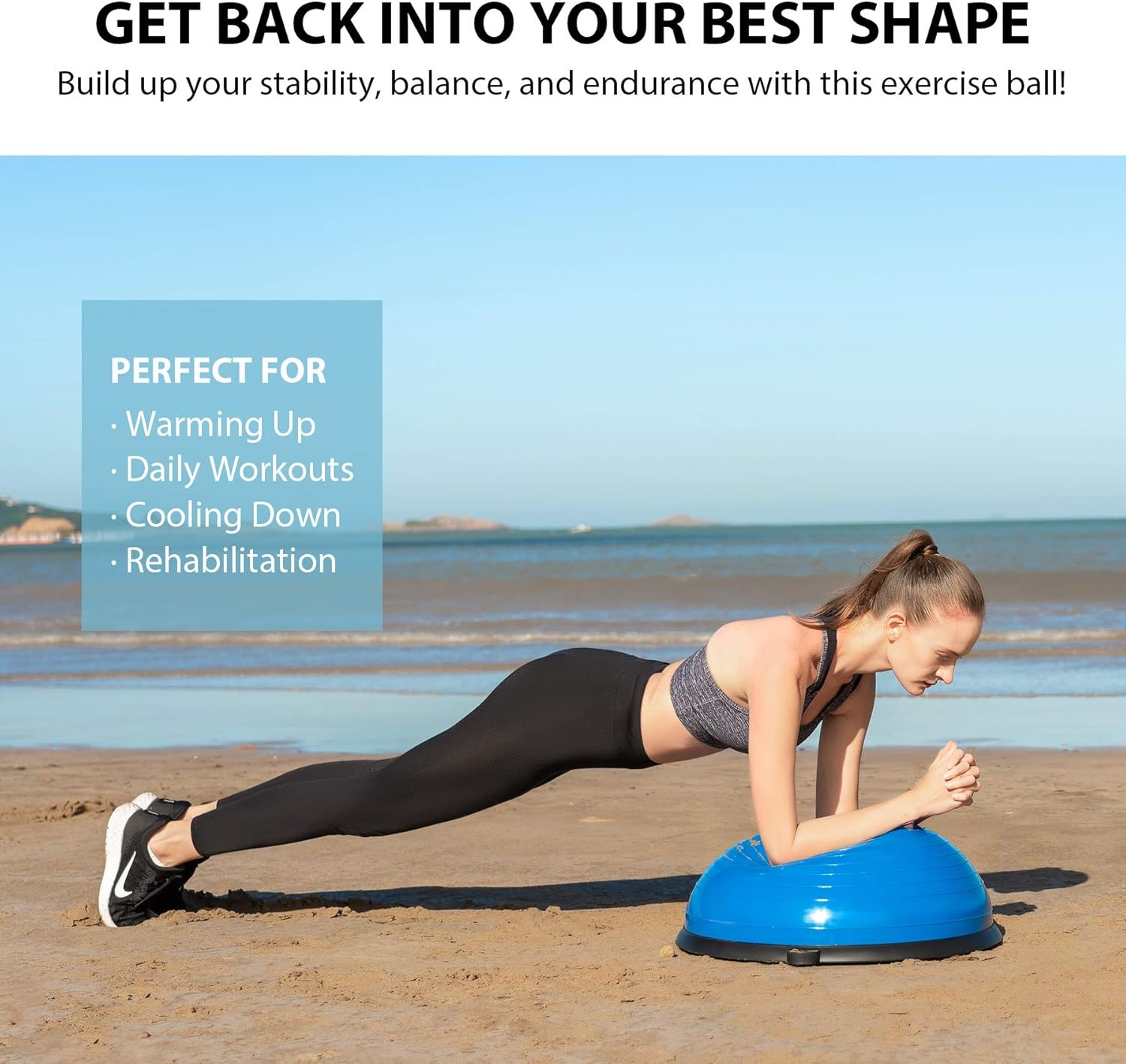 ZELUS Balance ball trainer antislip, Balance ball, Halfrond balance board met weerstandsbanden oefenbal voor yoga fitness, Krachttraining, Core Training, Balanstraining