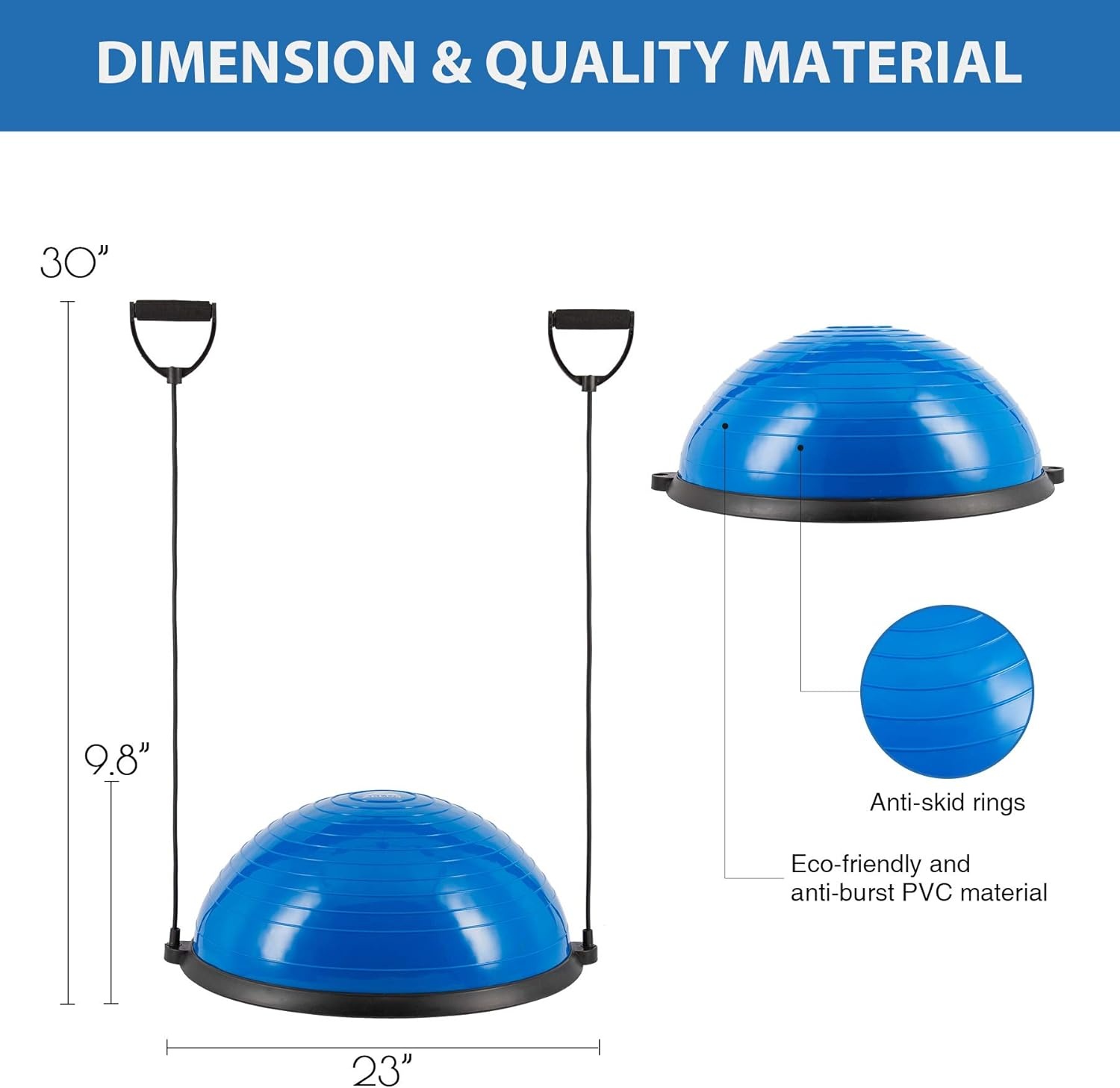 ZELUS Balance ball trainer antislip, Balance ball, Halfrond balance board met weerstandsbanden oefenbal voor yoga fitness, Krachttraining, Core Training, Balanstraining