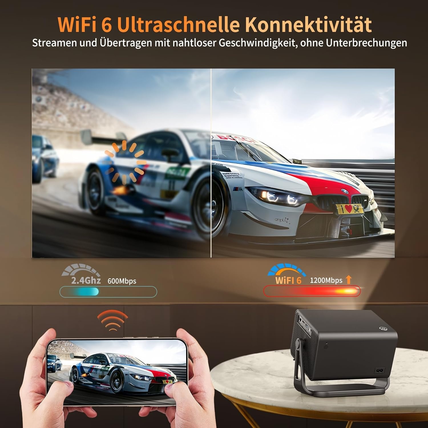 Beamer, thuisbioscoop-beamer, 4K, ondersteunt 28000 lumen, 1080p, Full HD, wifi6, Bluetooth 5.4, voor mobiele telefoon, laptop, zwart