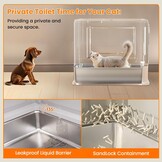 Kattentoilet, roestvrijstalen kattenbak met deksel en uittrekbaar dienblad, hop in kattenbak XXL met kattenbakmat en schep voor katten tot 15 kg, eenvoudige reiniging, lekvrij