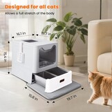 Kattentoilet, roestvrijstalen kattenbak met deksel en uittrekbaar dienblad, hop in kattenbak XXL met kattenbakmat en schep voor katten tot 15 kg, eenvoudige reiniging, lekvrij