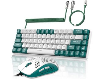 YINDIAO T8 60% RGB Gaming Keyboard and Mouse Combinations + Coiled USB C Cable,Wired Mechanical Keyboard,68 Keys,US Layout,Compact,Honeycomb Gaming Mouse,Up to 6400DPI,for PC,MAC -Vegetable