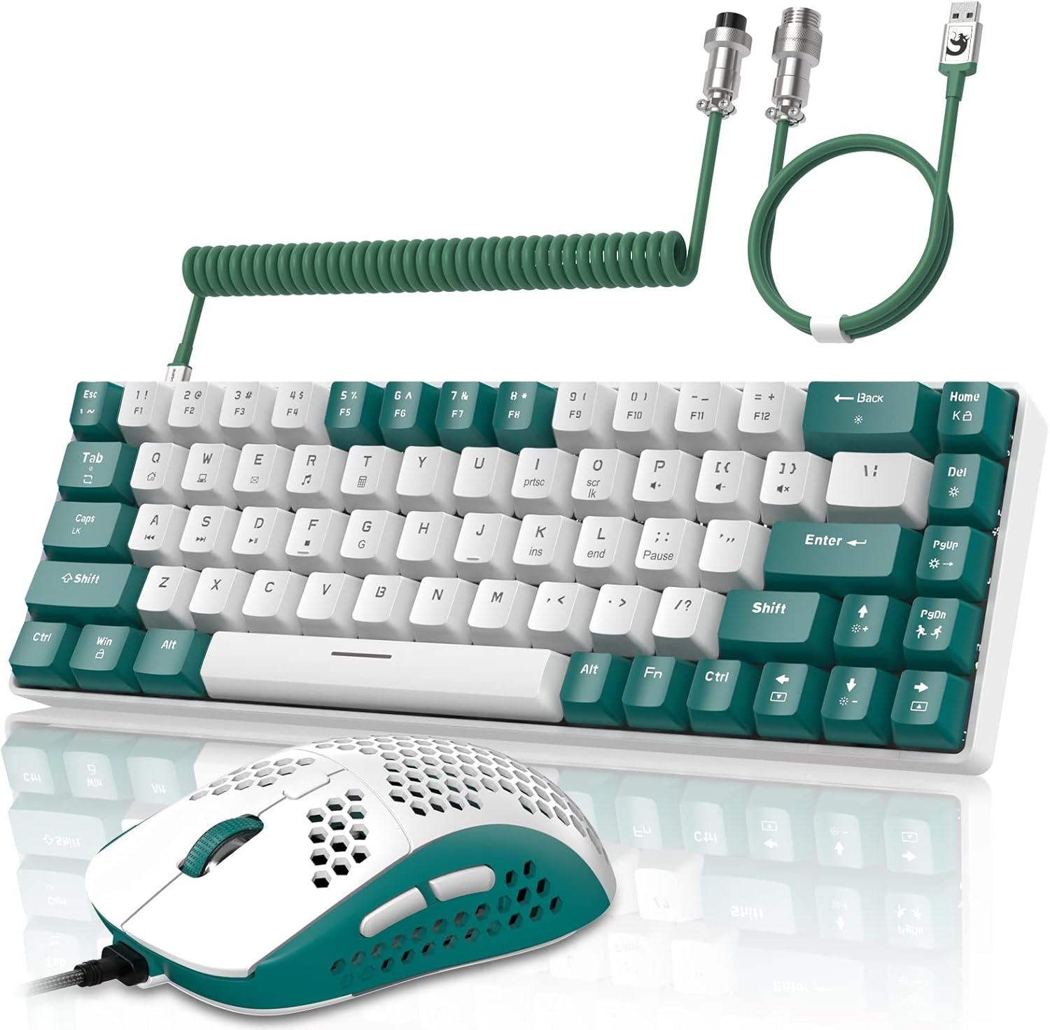 YINDIAO T8 60% RGB Gaming Keyboard and Mouse Combinations + Coiled USB C Cable,Wired Mechanical Keyboard,68 Keys,US Layout,Compact,Honeycomb Gaming Mouse,Up to 6400DPI,for PC,MAC -Vegetable