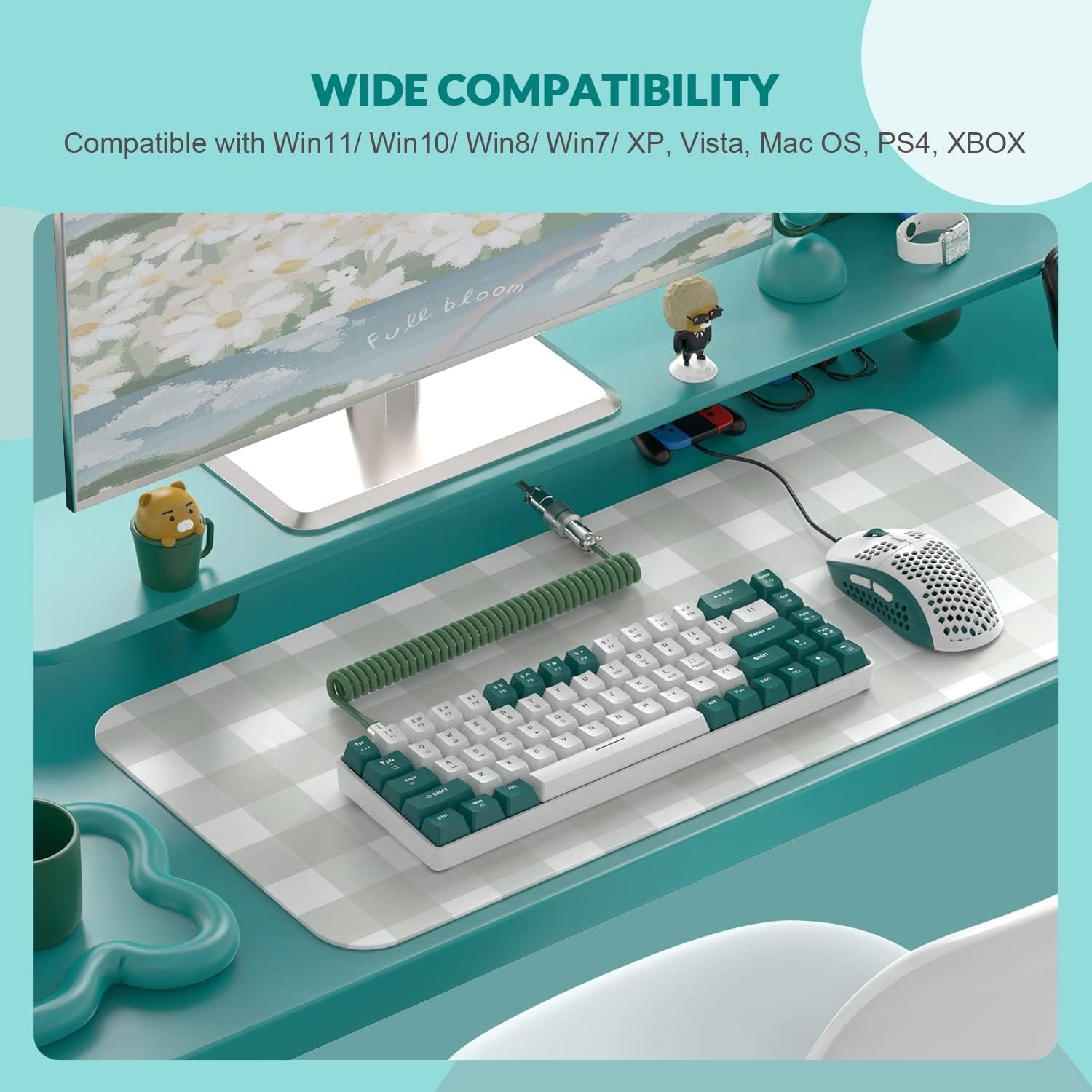 YINDIAO T8 60% RGB Gaming Keyboard and Mouse Combinations + Coiled USB C Cable,Wired Mechanical Keyboard,68 Keys,US Layout,Compact,Honeycomb Gaming Mouse,Up to 6400DPI,for PC,MAC -Vegetable