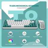 YINDIAO T8 60% RGB Gaming Keyboard and Mouse Combinations + Coiled USB C Cable,Wired Mechanical Keyboard,68 Keys,US Layout,Compact,Honeycomb Gaming Mouse,Up to 6400DPI,for PC,MAC -Vegetable