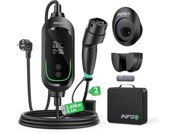 Mobile Wallbox 3,68kW [1-phasig, 8,1m, 6-16A], EV Charger mit Einstellbarer Ladeleistung, Timer-Funktion, Typ 2 Ladekabel Schuko für Model Y/3, ID.3, i4, EQB, e-tron und weitere PHEV/EV, Schwarz