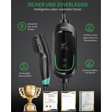 Mobile Wallbox 3,68kW [1-phasig, 8,1m, 6-16A], EV Charger mit Einstellbarer Ladeleistung, Timer-Funktion, Typ 2 Ladekabel Schuko für Model Y/3, ID.3, i4, EQB, e-tron und weitere PHEV/EV, Schwarz