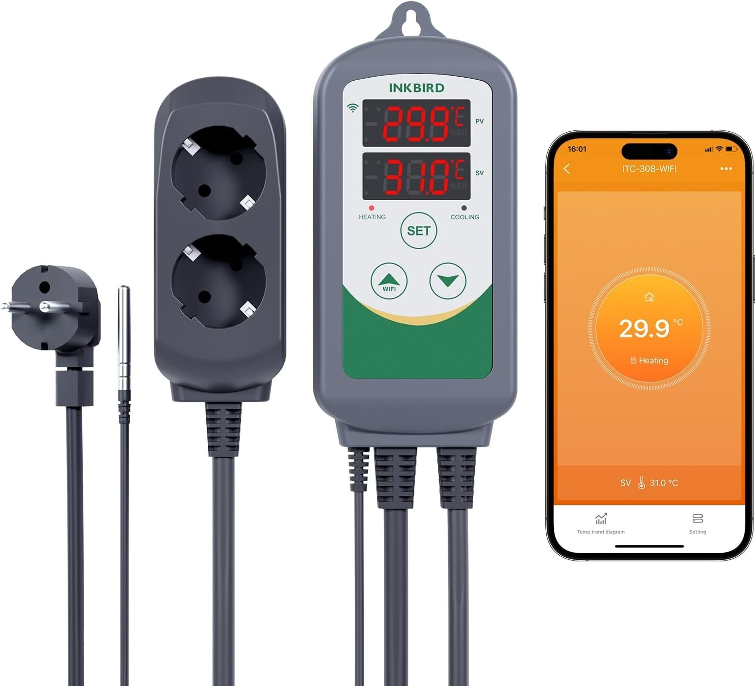 Inkbird Wifi Thermostaat ITC-308-WIFI - 37% Korting - Verwarmen/Koelen App Bediening