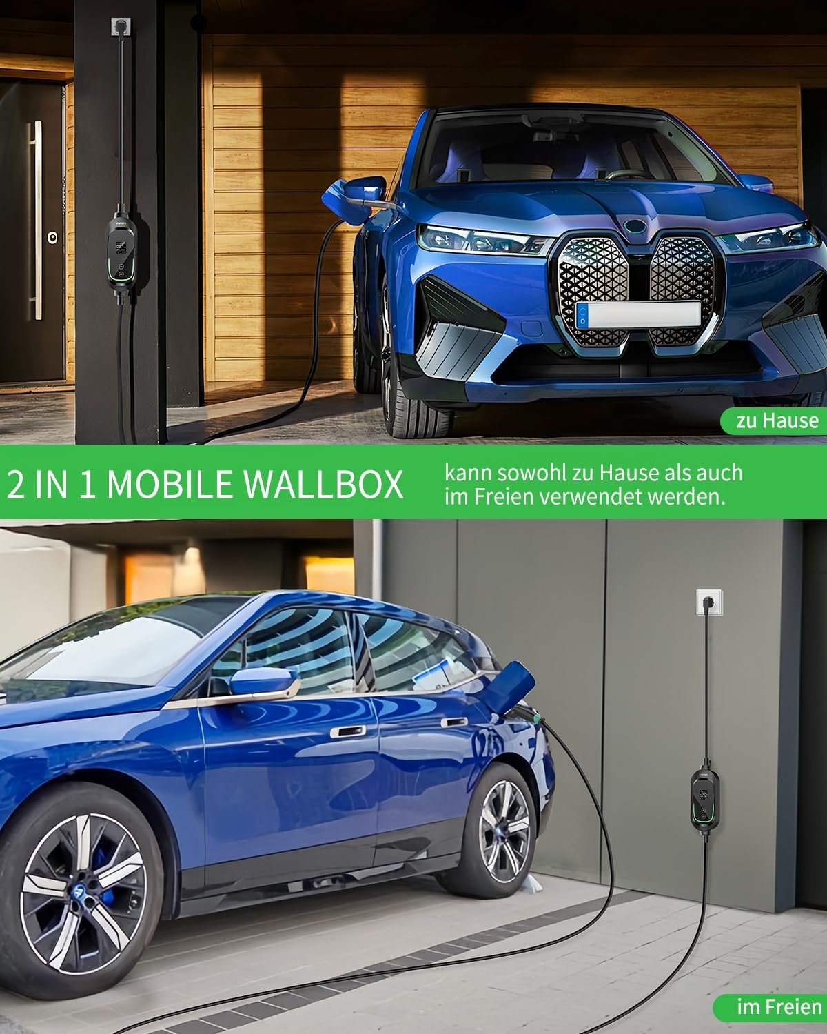 Mobile Wallbox 3,68kW [1-phasig, 8,1m, 6-16A], EV Charger mit Einstellbarer Ladeleistung, Timer-Funktion, Typ 2 Ladekabel Schuko für Model Y/3, ID.3, i4, EQB, e-tron und weitere PHEV/EV, Schwarz