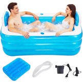 Inflatable Pool, Bathtub, Foldable Inflatable for Adults, Hot Tub, Outdoor, Children's Paddling Pool for Balcony, Garden, Pool, Rectangular with Large Backrest Seat and Drink Holder