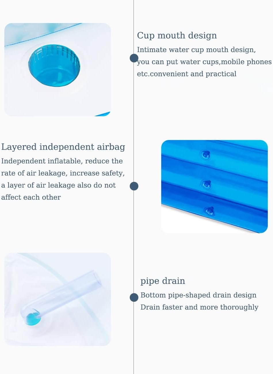 Inflatable Pool, Bathtub, Foldable Inflatable for Adults, Hot Tub, Outdoor, Children's Paddling Pool for Balcony, Garden, Pool, Rectangular with Large Backrest Seat and Drink Holder