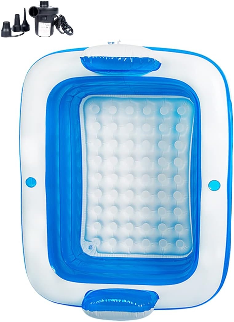 Inflatable Pool, Bathtub, Foldable Inflatable for Adults, Hot Tub, Outdoor, Children's Paddling Pool for Balcony, Garden, Pool, Rectangular with Large Backrest Seat and Drink Holder