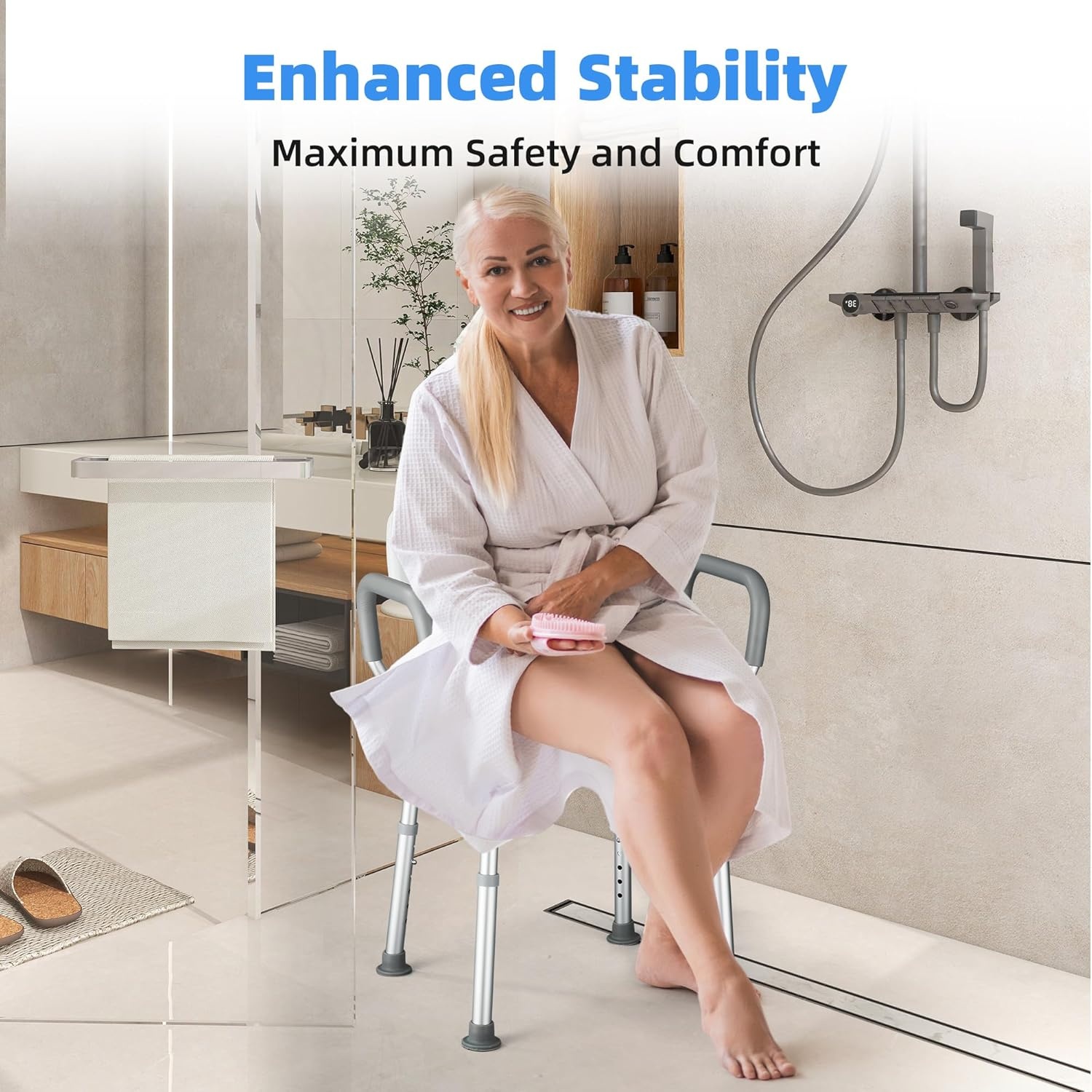 U-vormige Douchestoel met Rug & Armen - 30% Korting!