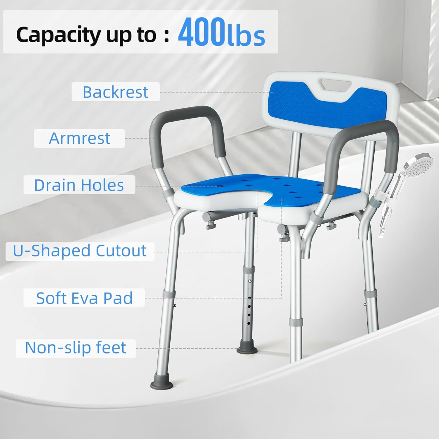 U-vormige Douchestoel met Rug & Armen - 30% Korting!