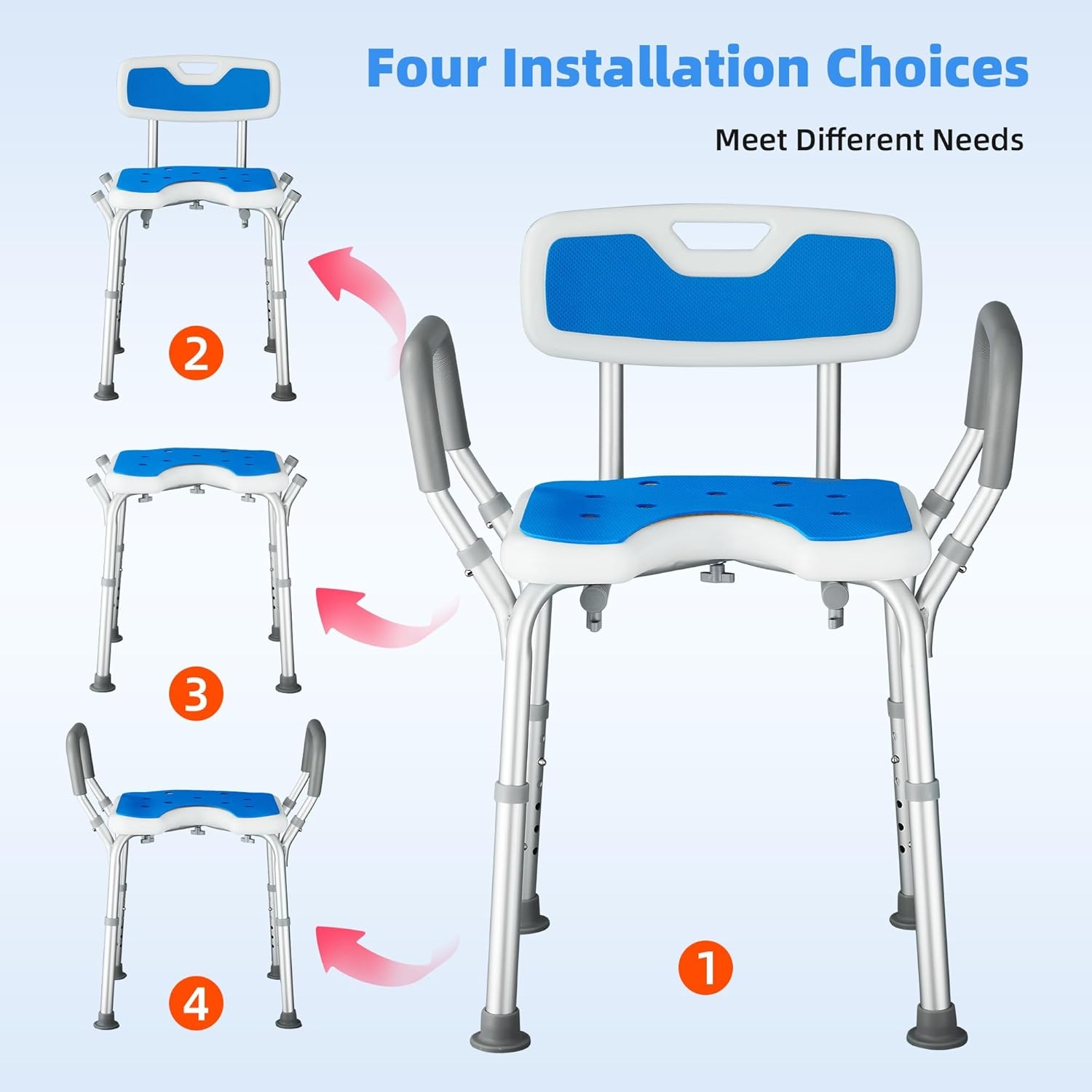 U-vormige Douchestoel met Rug & Armen - 30% Korting!