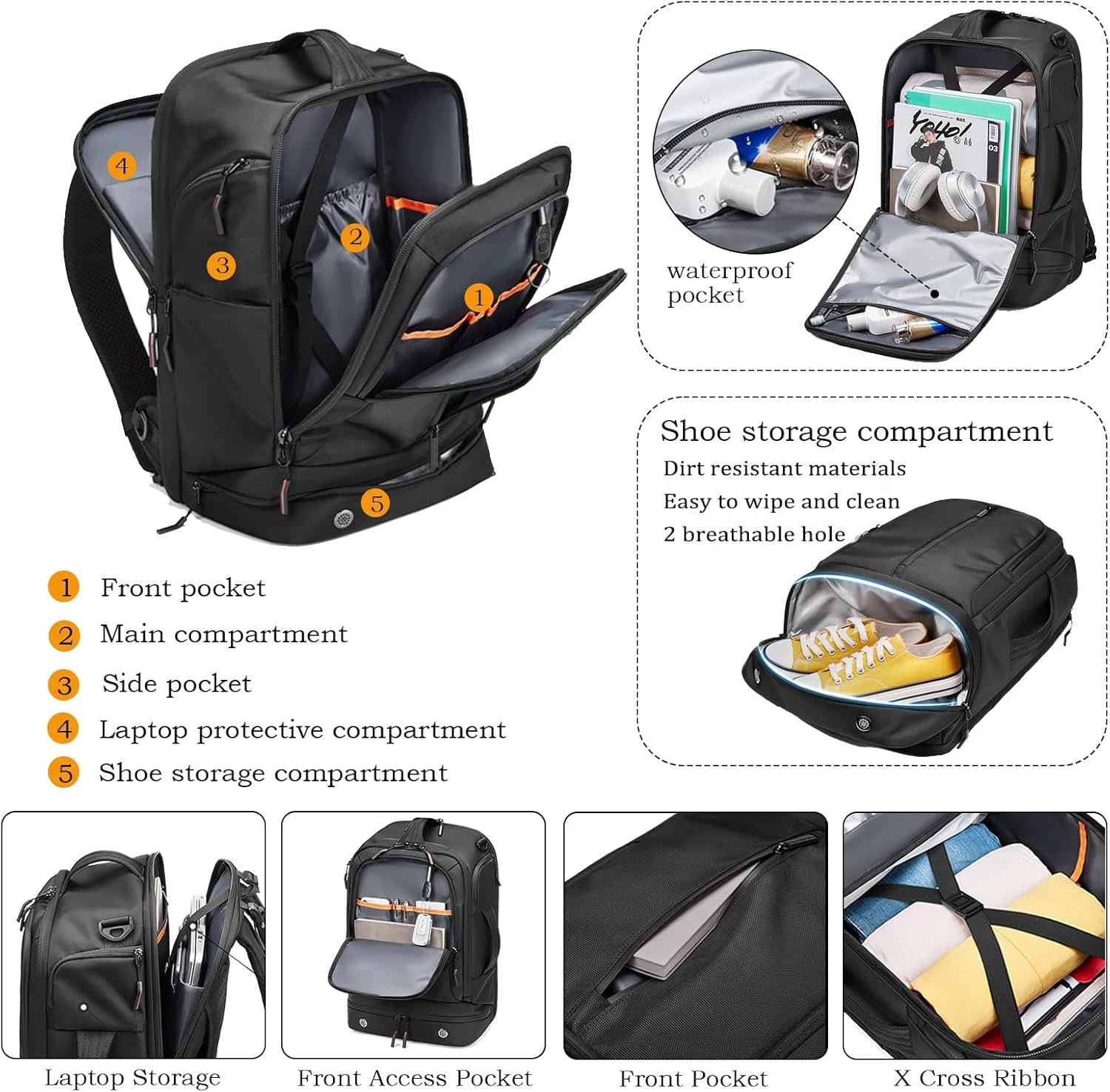 Sea choice Carry On Backpack Travel Rucksack for Women Men Water Resistant Luggage Daypack Business 16 Inch Laptop Backpack Suitcase Backpacks with Shoe Compartment Anti Thief Pocket