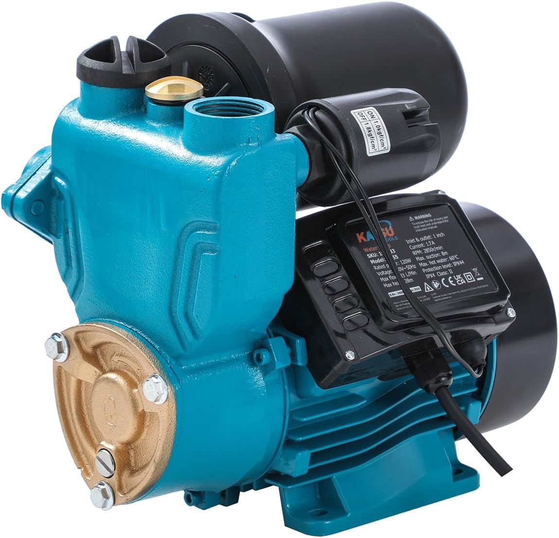 KATSU 151434 Waterdrukpomp, 150 W, automatische start met instelbare drukregeling, automatische zuigkracht, geschikt voor waterkranen voor huis en tuin