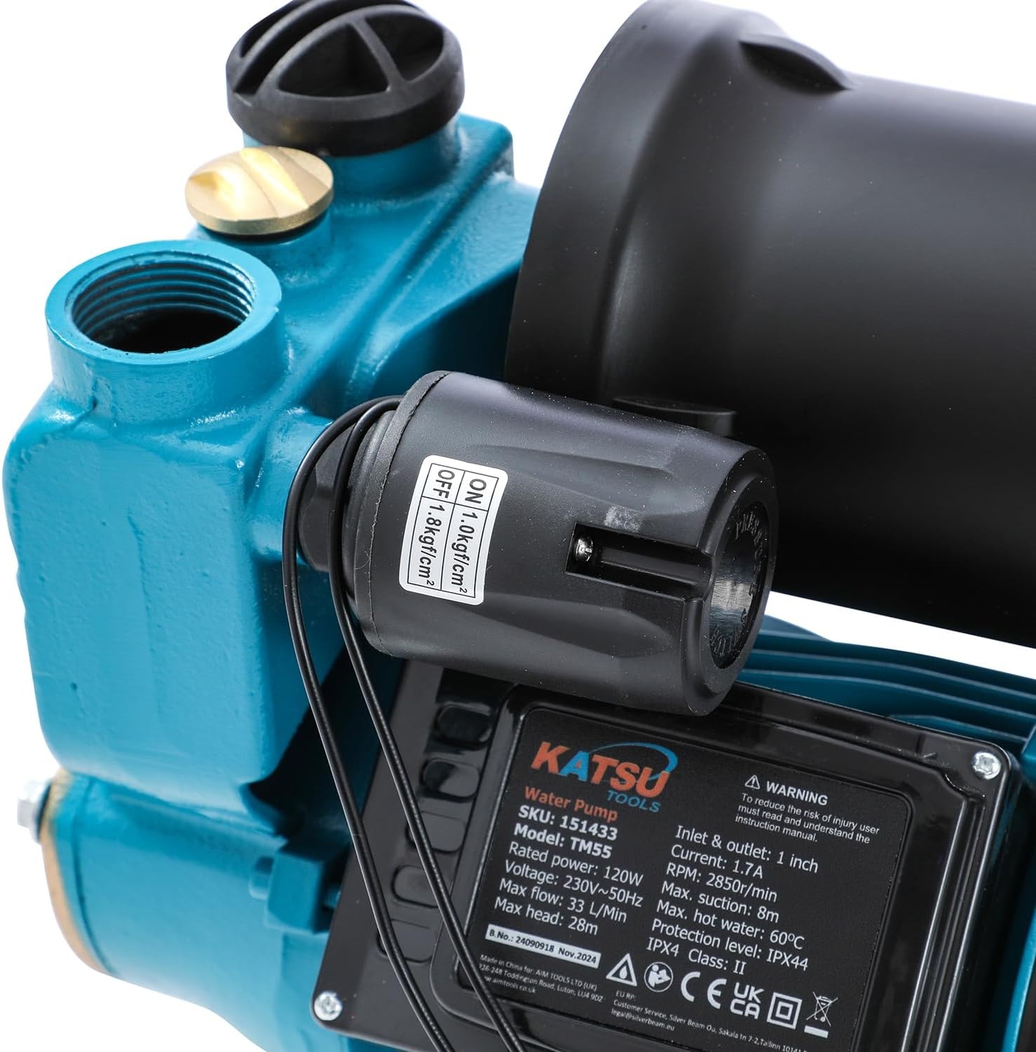 KATSU 151434 Waterdrukpomp, 150 W, automatische start met instelbare drukregeling, automatische zuigkracht, geschikt voor waterkranen voor huis en tuin