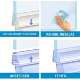 Shower Seal 2 x 80 cm for 4 mm 5 mm 6 mm Glass Doors Seal Shower Glass Door for Shower Doors Shower Screen Bath Shower Cubicle Replacement Seal with Thick Rubber Lips