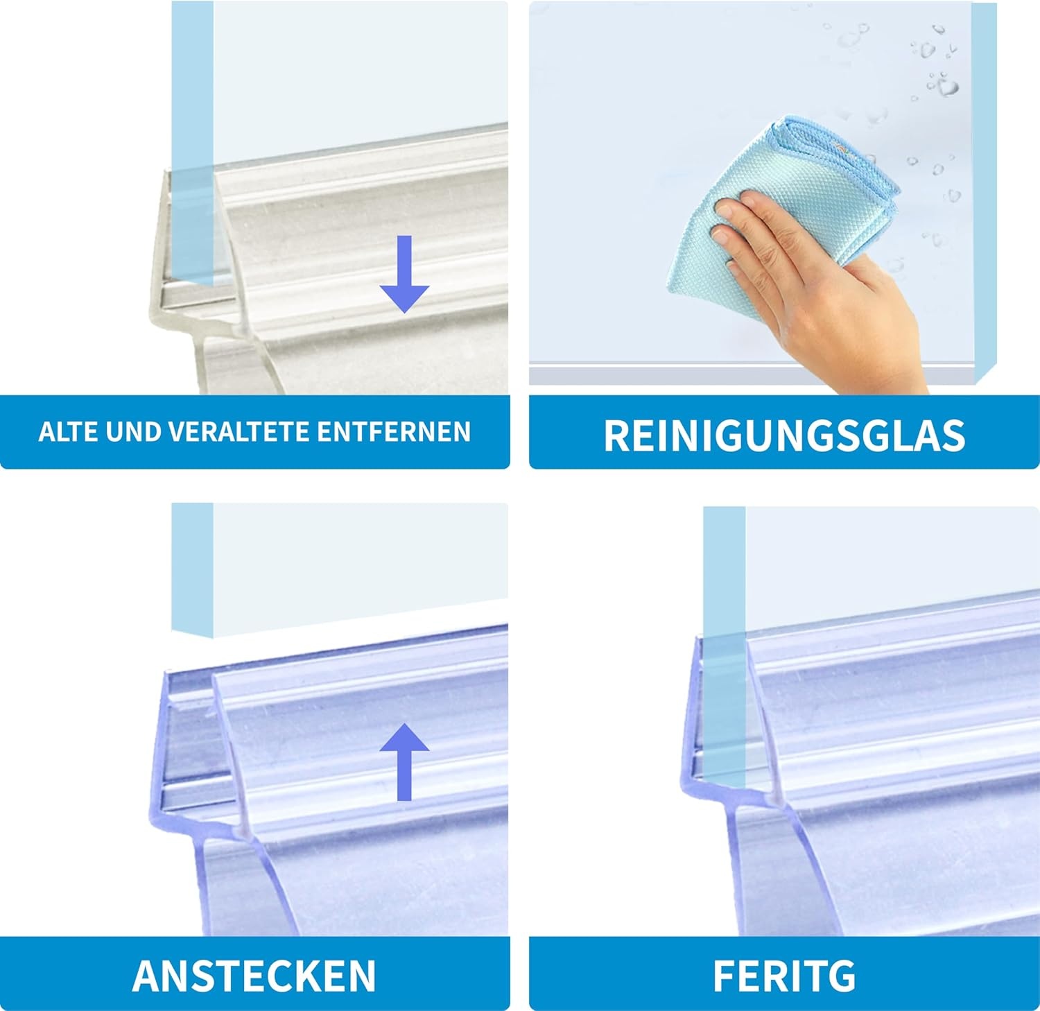 Shower Seal 2 x 80 cm for 4 mm 5 mm 6 mm Glass Doors Seal Shower Glass Door for Shower Doors Shower Screen Bath Shower Cubicle Replacement Seal with Thick Rubber Lips