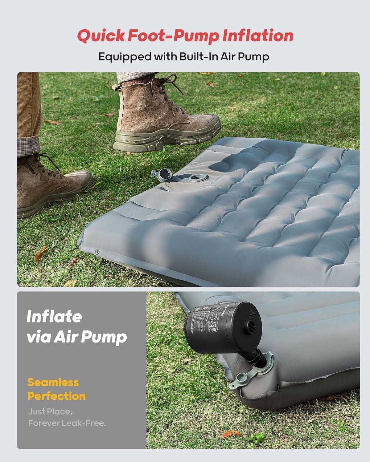 QPAU Camping Slaapmat - 4" dik, met Voetpomp - 30% Korting!