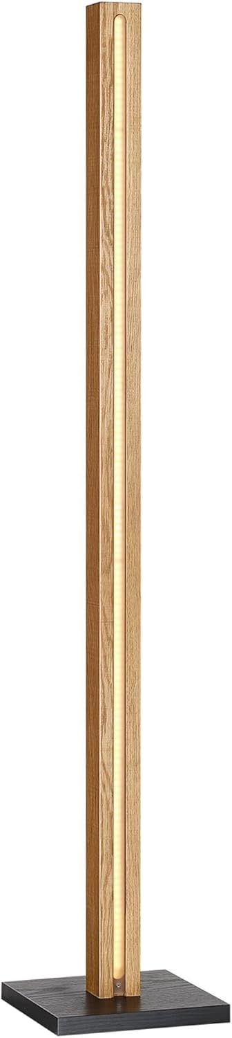 EDISHINE Staande lamp van hout, 18W dimbare LED staande lamp, 3000K warm wit, rustieke vloerlamp met voetschakelaar, 800 lumen lichtzuil voor woonkamer, slaapkamer, kantoor, greige.