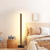 EDISHINE Staande lamp van hout, 18W dimbare LED staande lamp, 3000K warm wit, rustieke vloerlamp met voetschakelaar, 800 lumen lichtzuil voor woonkamer, slaapkamer, kantoor, greige.