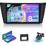 NHOPEEW 8 Core Android Autoradio voor BMW 3 Serie 316 318 320 325 330 2005-2013 - Draadloos Carplay & Android Auto - 4 + 64G 9 Inch Touchscreen DSP Radio - WiFi/GPS/SWC + AHD Achteruitrijcamera & MIC