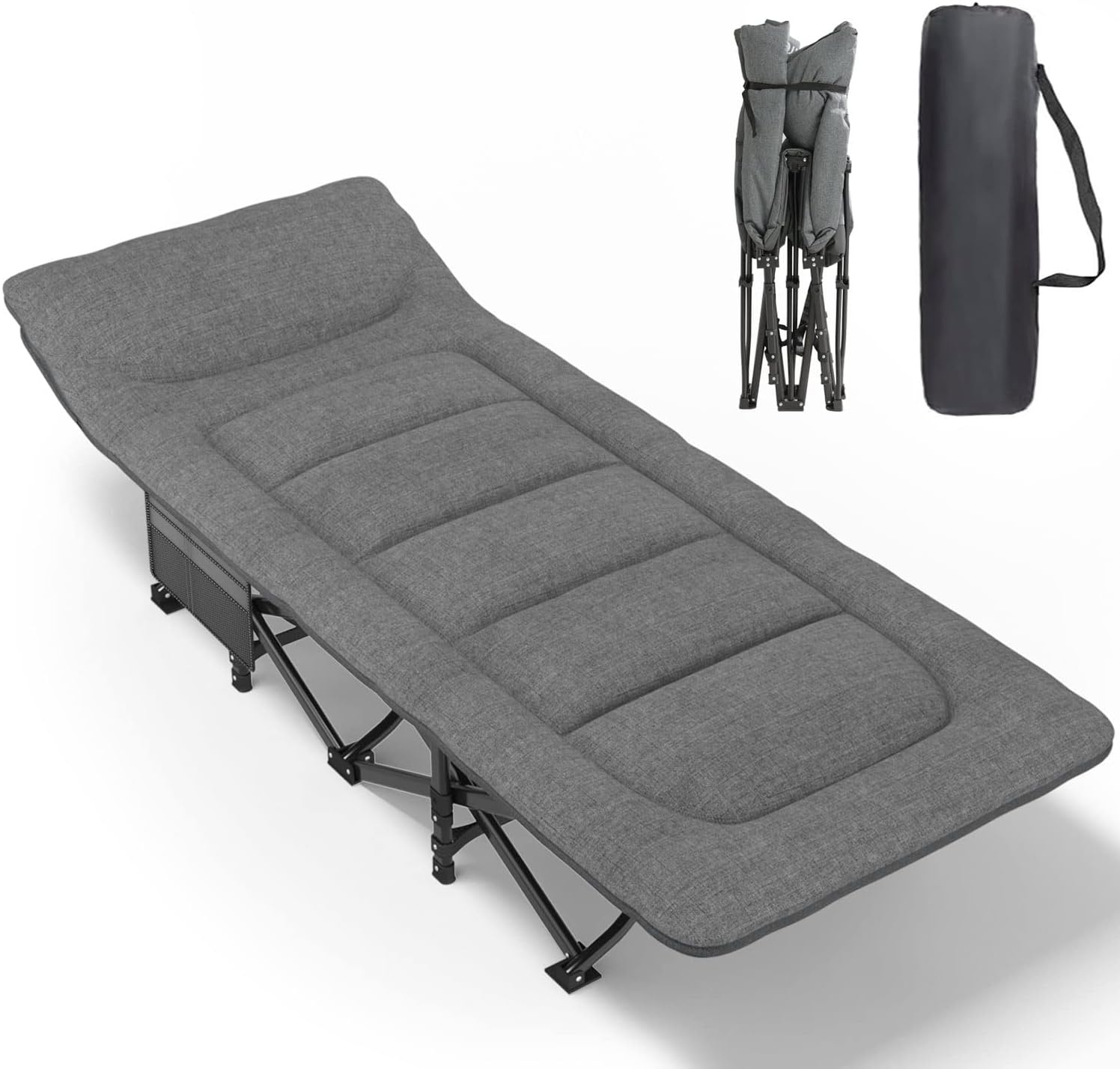 Opvouwbaar campingbed, robuust voor volwassenen, belastbaar tot 250 kg, voor outdoor, camping, reizen, thuis, enz. (grijs)