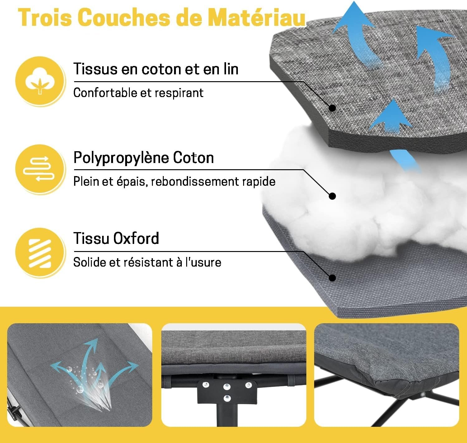 Opvouwbaar campingbed, robuust voor volwassenen, belastbaar tot 250 kg, voor outdoor, camping, reizen, thuis, enz. (grijs)