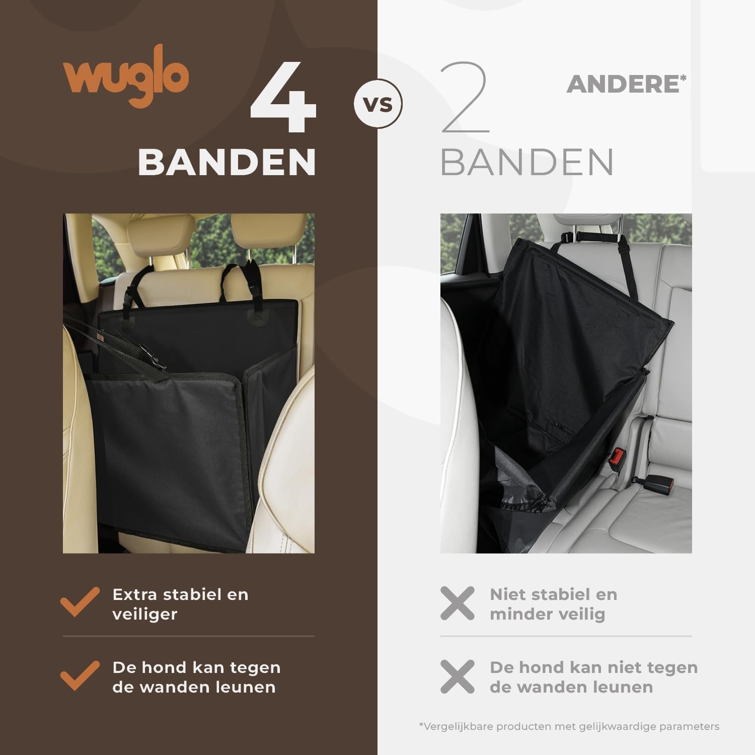 Extra stabiele hondenautostoel – Versterkte autostoel voor middelgrote honden met 4 bevestigingsriemen – Stevige en waterdichte huisdierenstoel voor op de achterbank van de auto