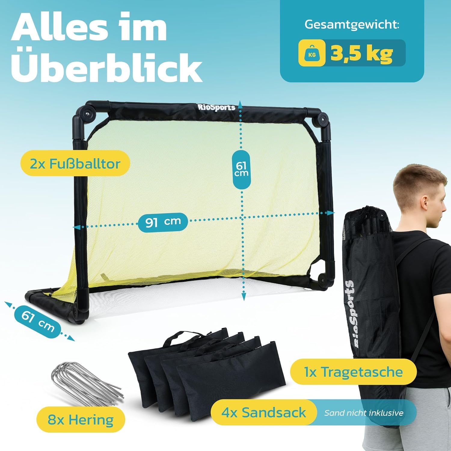 Voetbaldoel, opvouwbaar, voor tuin, kinderen, stabiel op alle oppervlakken, met draagtas, set van 2, nu kiezen