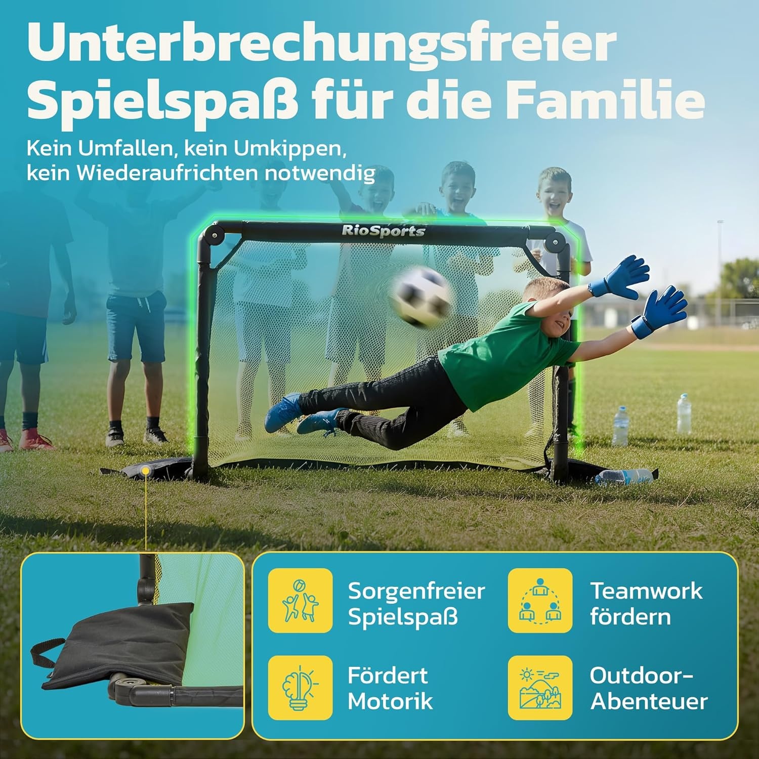 Voetbaldoel, opvouwbaar, voor tuin, kinderen, stabiel op alle oppervlakken, met draagtas, set van 2, nu kiezen