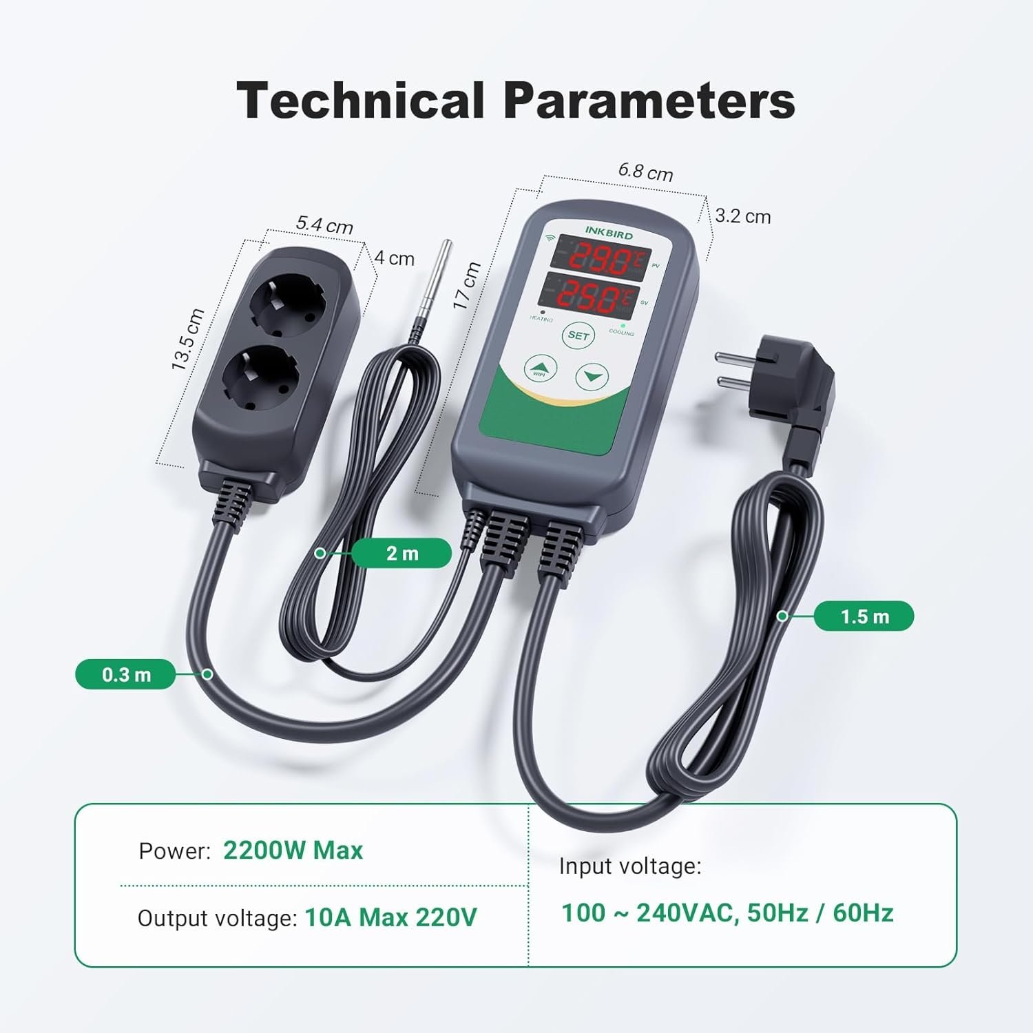 Inkbird Digitale Wifi Thermostaat, ITC-308-WIFI Temperatuurregelaar Verwarming Koeling met App Bediening, voor Thuisbrouwen, Terrarium, Fokken, Kas