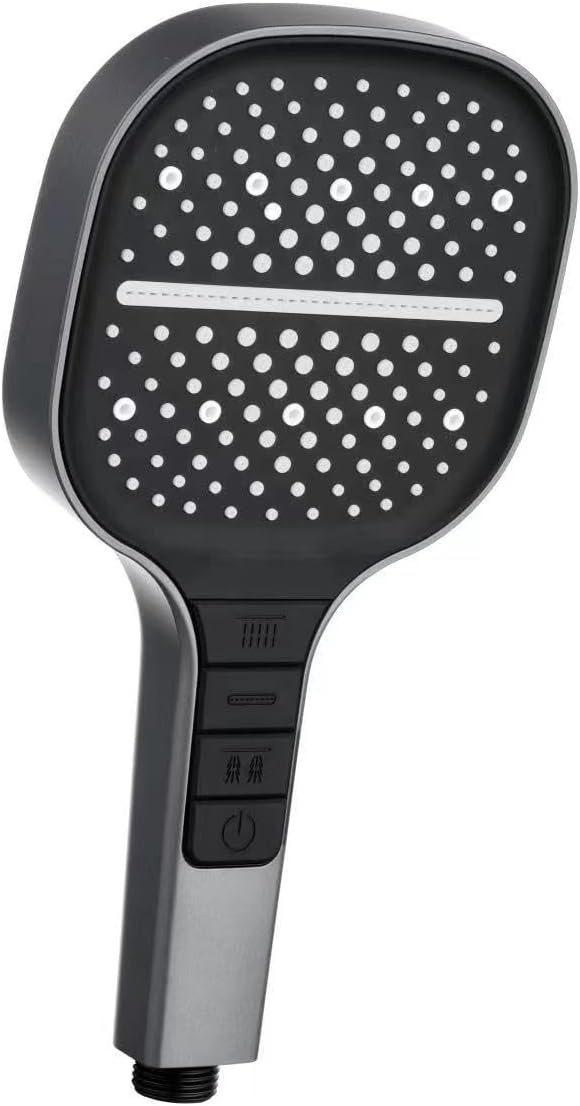 Grote douchekop met hoge druk, waterbesparend, 7 straalsoorten (donkergrijs)