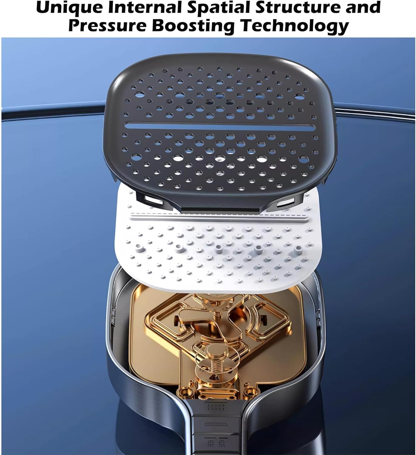 Grote douchekop met hoge druk, waterbesparend, 7 straalsoorten (donkergrijs)