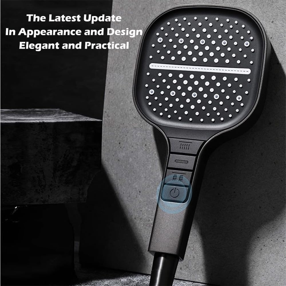 Grote douchekop met hoge druk, waterbesparend, 7 straalsoorten (donkergrijs)