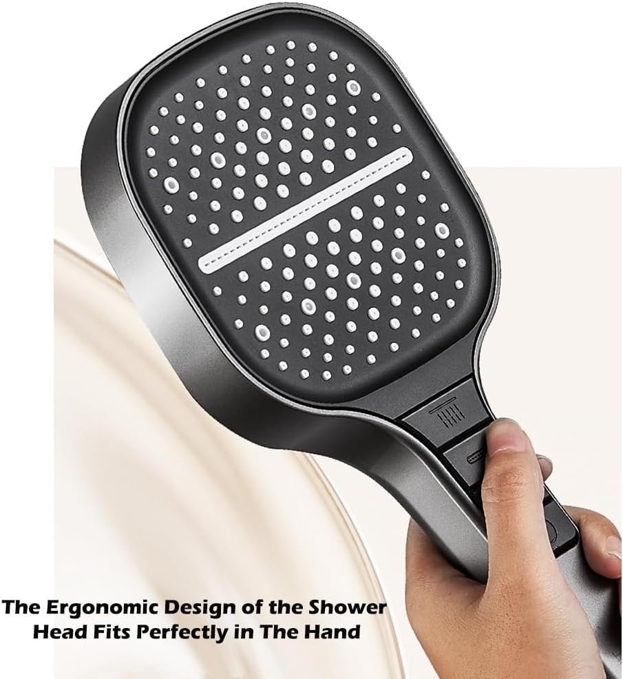 Grote douchekop met hoge druk, waterbesparend, 7 straalsoorten (donkergrijs)