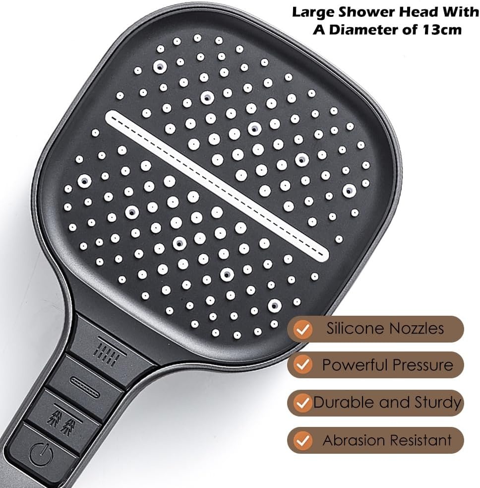 Grote douchekop met hoge druk, waterbesparend, 7 straalsoorten (donkergrijs)