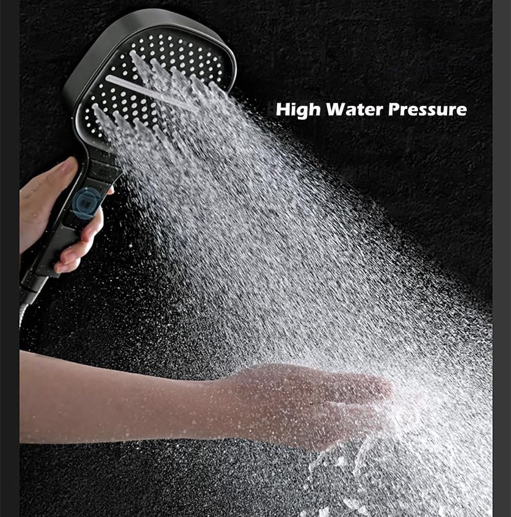 Grote douchekop met hoge druk, waterbesparend, 7 straalsoorten (donkergrijs)