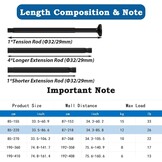 Doucherail, geen boren, uitschuifbare gordijnroede voor klemmen, telescopische roede, douchegordijnrail voor badkamer, slaapkamer, zwart (85-220 cm, Φ32 mm)