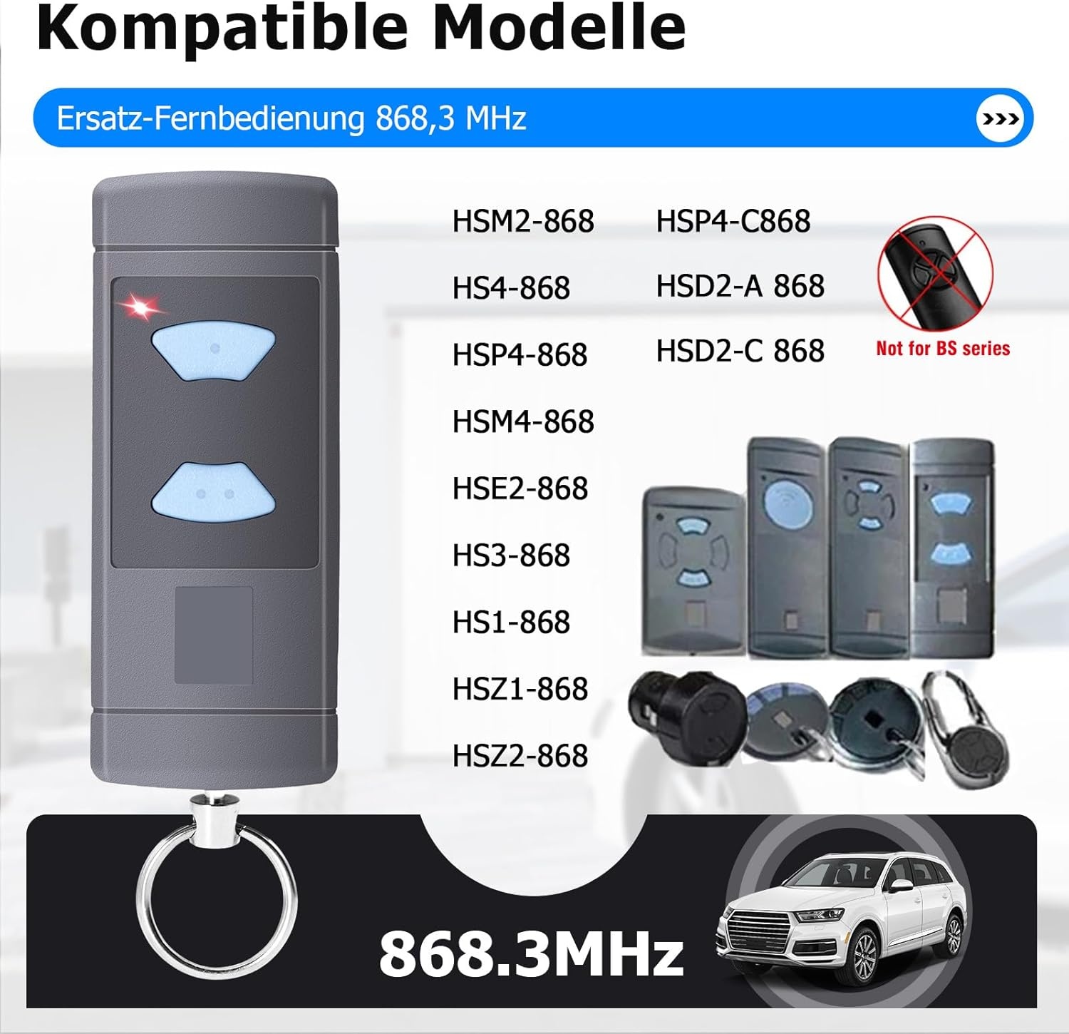 Handzender compatibel met Hörmann, 868,3 MHz vervangende garagedeuropener voor Hörmann HSE2-868, HSM4-868, HS4-868, 3 kanalen, 3-pack