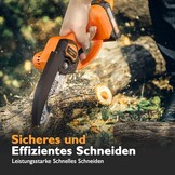 Kettingzaag, 6 inch, mini, draagbaar, 21 V, tweestroom, één oplader, CE-Europese standaard, met oplader, accu, moersleutel, geschikt voor de tuin (oranje 15,5 cm) (oranje, 16,3 cm)