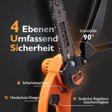 Kettingzaag, 6 inch, mini, draagbaar, 21 V, tweestroom, één oplader, CE-Europese standaard, met oplader, accu, moersleutel, geschikt voor de tuin (oranje 15,5 cm) (oranje, 16,3 cm)
