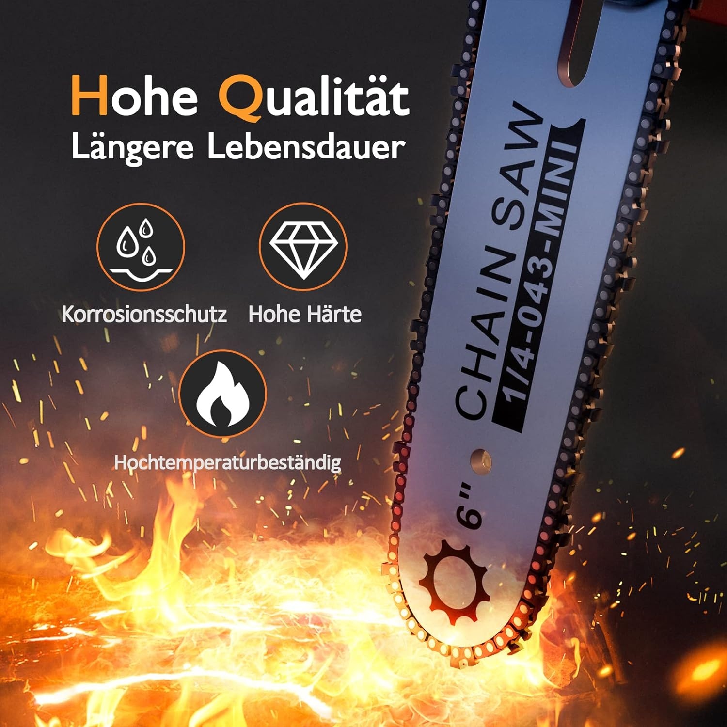 Kettingzaag, 6 inch, mini, draagbaar, 21 V, tweestroom, één oplader, CE-Europese standaard, met oplader, accu, moersleutel, geschikt voor de tuin (oranje 15,5 cm) (oranje, 16,3 cm)